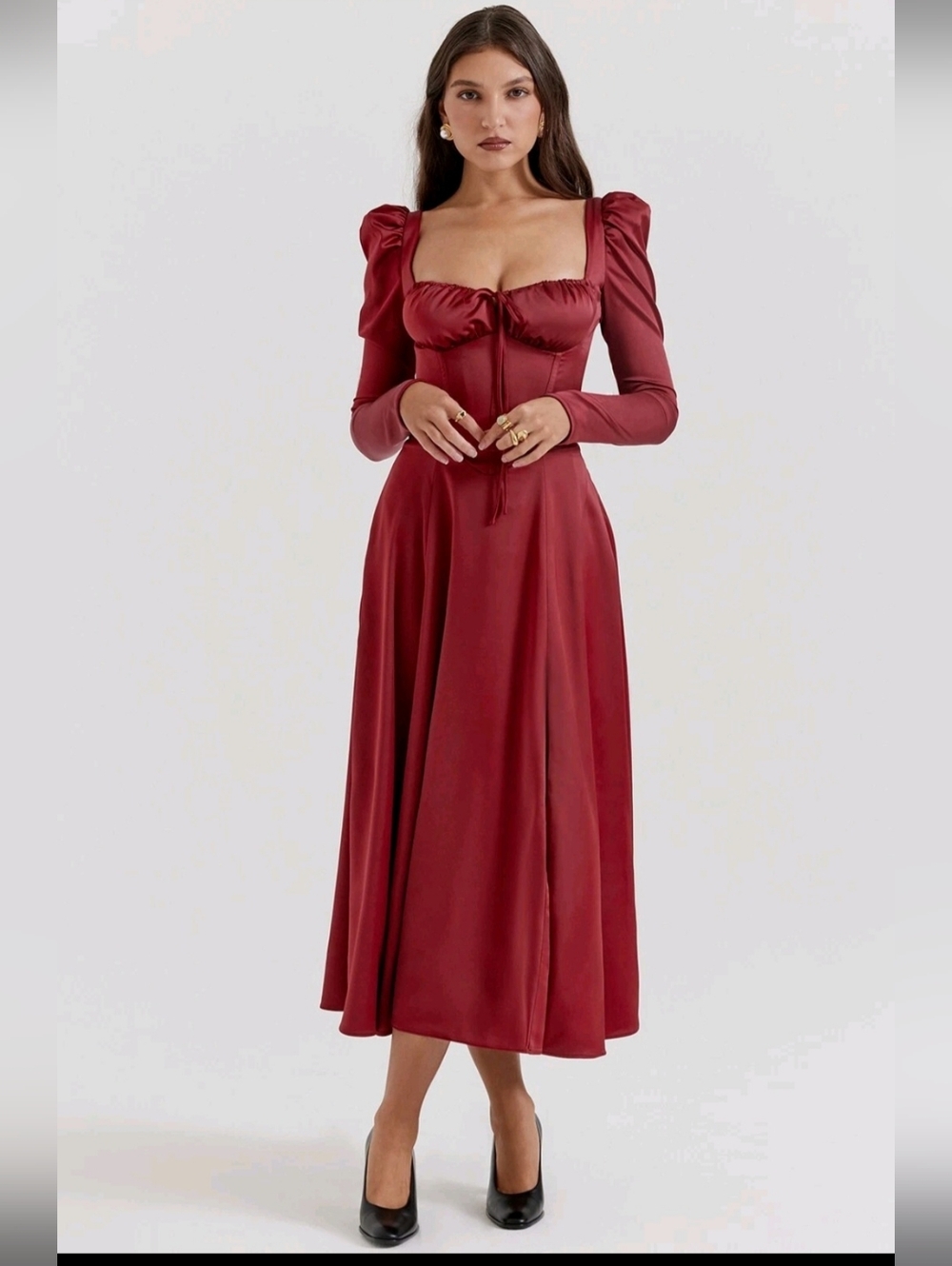 Women’s Burgundy Long Sleeve Midi Dress